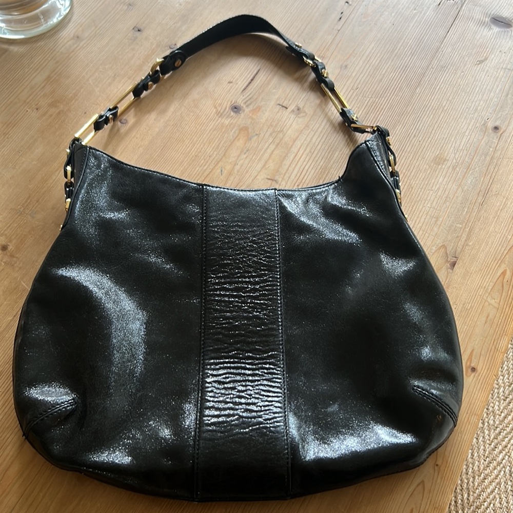 Tory Burch Black Leather Shoulder Bag with Gold Hardware